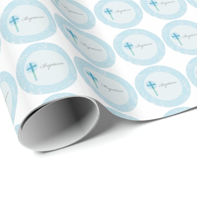 Blue Lace Boy Baptism Wrapping Paper (Roll Corner)