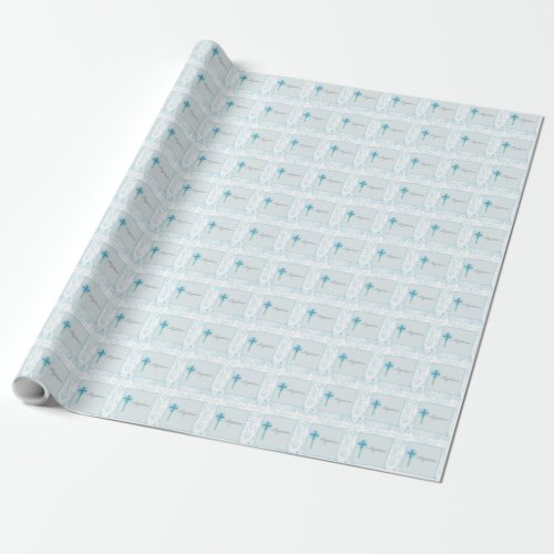 Blue Lace Boy Baptism Wrapping Paper
