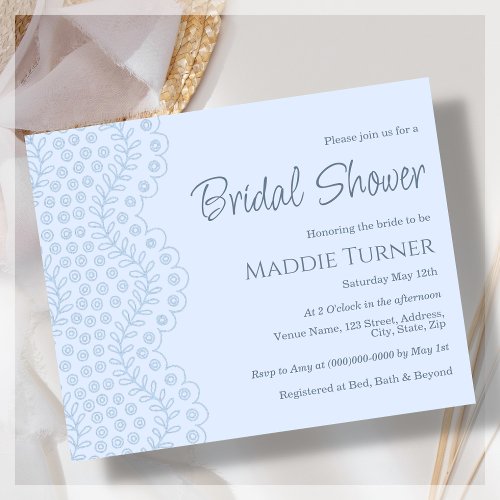 Blue Lace  Bridal Shower Budget Invitation