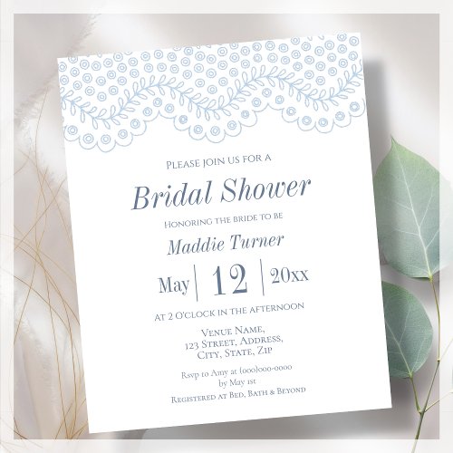 Blue Lace  Budget Bridal Shower Invitation