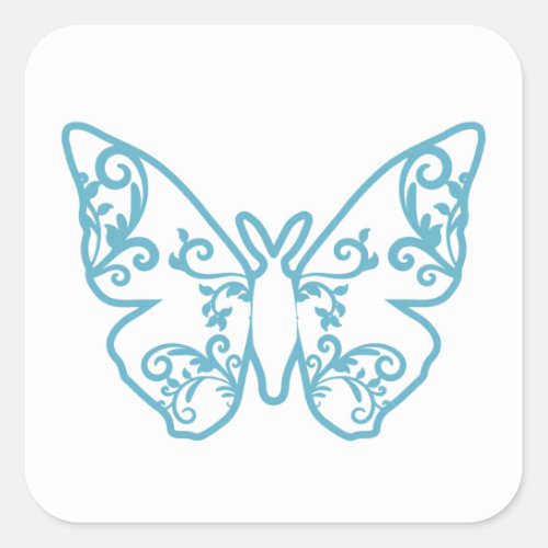 Blue Lace Butterfly Square Sticker