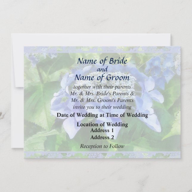 Blue Lace Cap Hydrangea Wedding Products Invitation (Front)