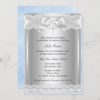 Blue Lace & Cross Baptism/Christening Invitation