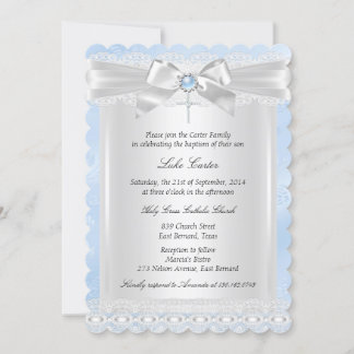Blue Lace Cross Baptism Christening Invitation