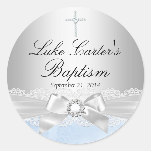 Blue Lace & Cross Baptism Sticker (Front)