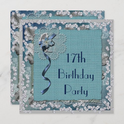 Blue Lace  Diamonds 17th Birthday Invitation