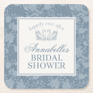 Blue Lace Doily Vintage Floral Bridal Shower Square Paper Coaster