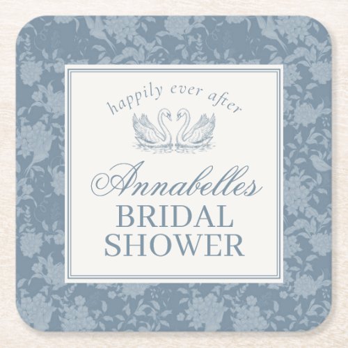 Blue Lace Doily Vintage Floral Bridal Shower Square Paper Coaster