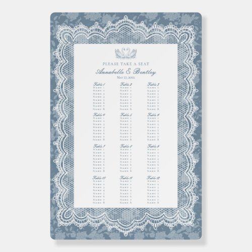 Blue Lace Doily Vintage Floral Wedding Seating Foam Board
