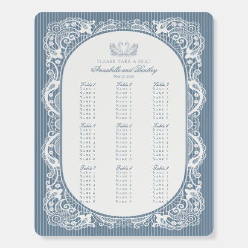 Blue Lace Doily Vintage Floral Wedding Seating Foam Board