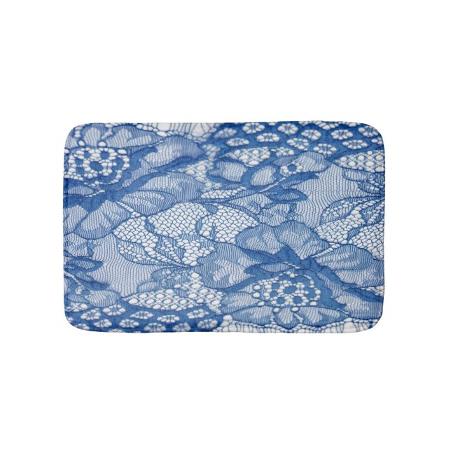 Blue lace fabric, African tulle design. Bath Mat (Front)