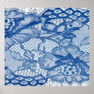 Blue lace fabric, African tulle design. Poster