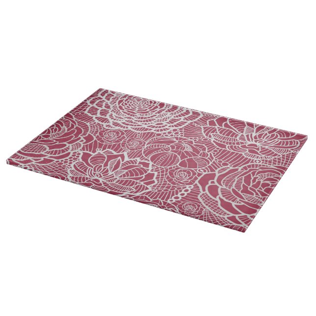 Blue lace flowers pattern background cutting board (Corner)