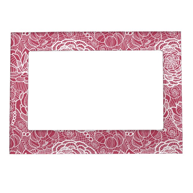 Blue lace flowers pattern background magnetic frame (Front)