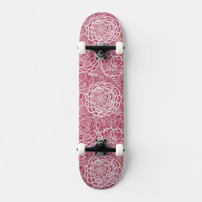 Blue lace flowers pattern background skateboard deck (Front)