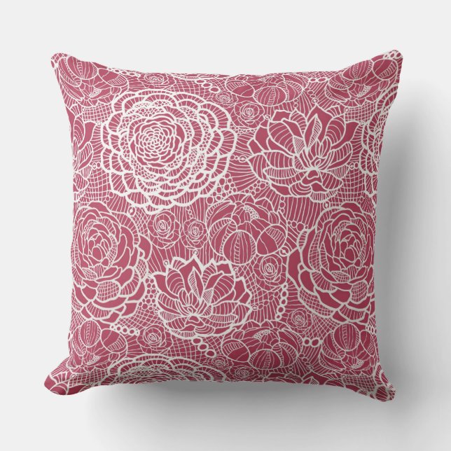 Blue lace flowers pattern background throw pillow (Front)