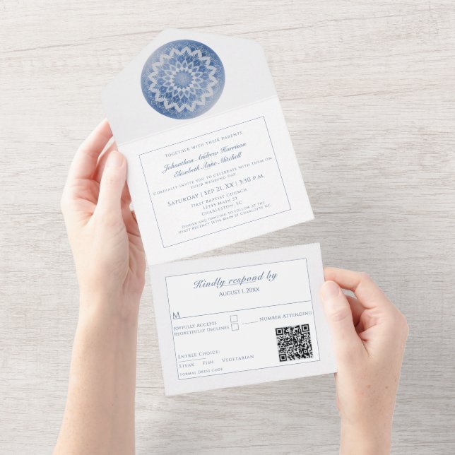 Blue Lace Mandala Wedding All In One Invitation (Tearaway)