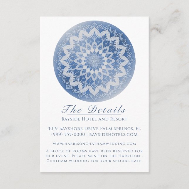 Blue Lace Mandala Wedding Enclosure Card (Front)