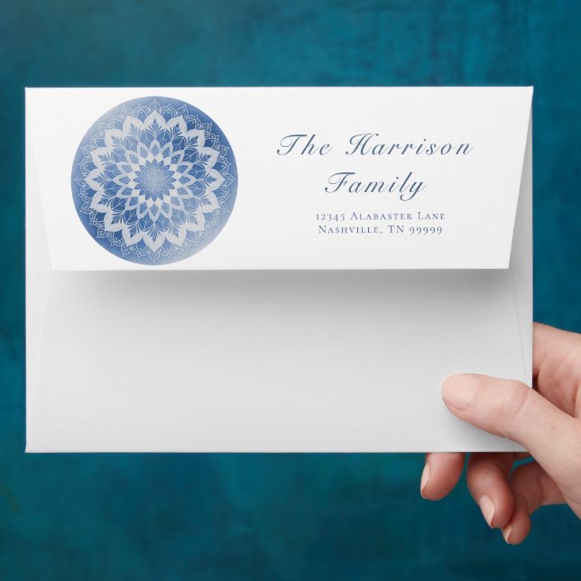 Blue Lace Mandala Wedding Envelope (Hand)