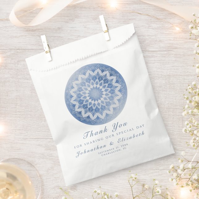Blue Lace Mandala Wedding Favor Bag (Clipped)
