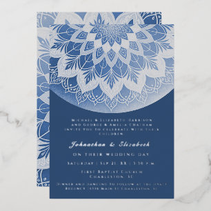 Blue Lace Mandala Wedding Foil Invitation