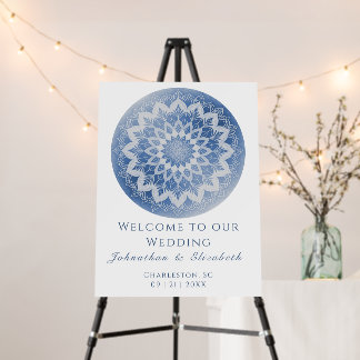 Blue Lace Mandala Wedding Welcome Foam Board