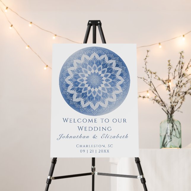 Blue Lace Mandala Wedding Welcome Foam Board (In Situ (Stand))