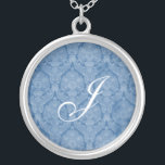 Blue Lace Monogram Sterling Silver Necklace<br><div class="desc">Beautiful  Lace Sterling Silver Necklace - background color can be changed.  Great as a wedding favor,  wedding gift,  birthday gift or holiday gift.</div>
