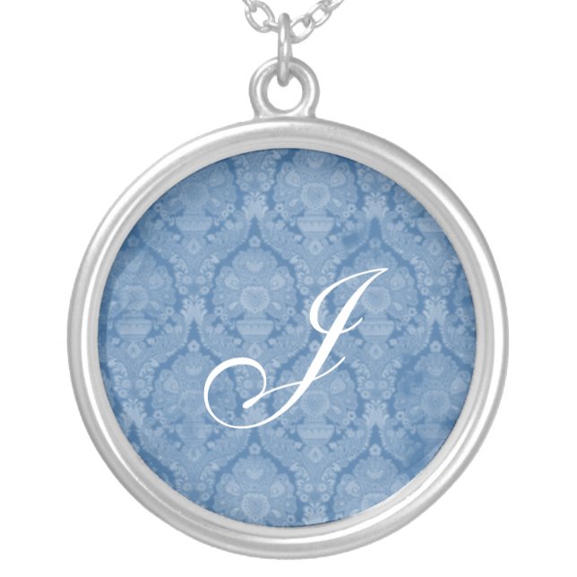Blue Lace Monogram Sterling Silver Necklace (Front)