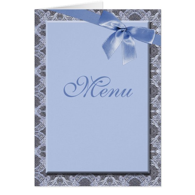 Blue Lace & Ribbon -  Wedding Menu Cards (Front)