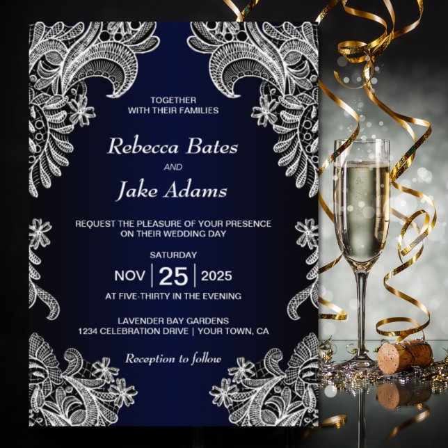 Blue Lace Wedding Invitation (Creator Uploaded)