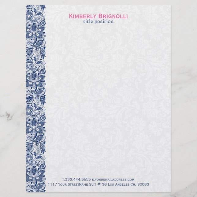 Blue Lace With White Damasks Letterhead (Front)
