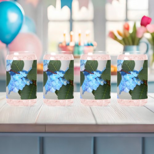 Blue Lacecap Hydrangea Bloom Floral Can Glass
