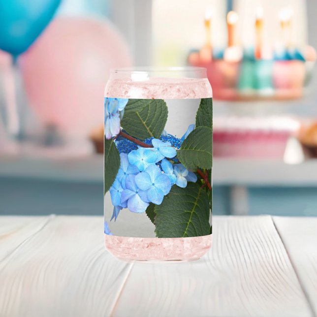 Blue Lacecap Hydrangea Bloom Floral Can Glass (Insitu (Baby Shower))