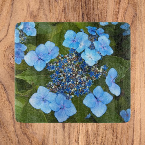 Blue Lacecap Hydrangea Floral Cutting Board