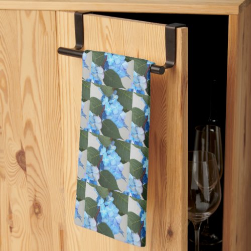 Blue Lacecap Hydrangea Floral Pattern Kitchen Towel