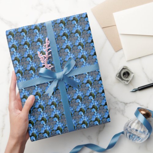 Blue Lacecap Hydrangea Floral Pattern Wrapping Paper