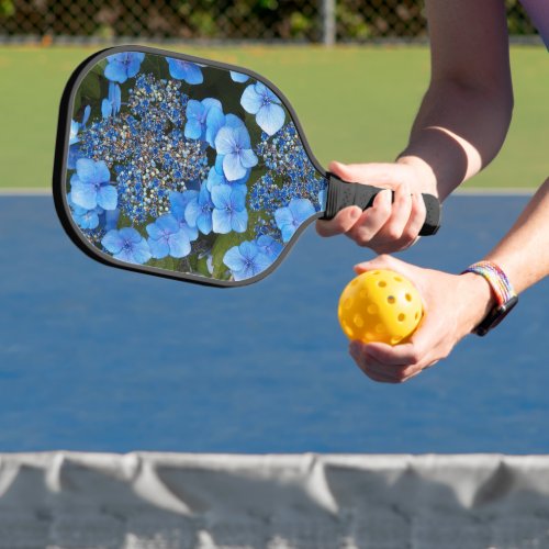 Blue Lacecap Hydrangea Floral Pickleball Paddle