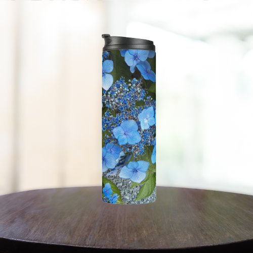 Blue Lacecap Hydrangea Floral Thermal Tumbler