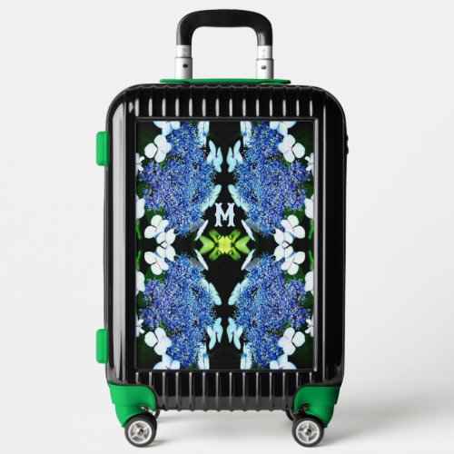 Blue Lacecap Hydrangea Flower Abstract Monogram  Luggage