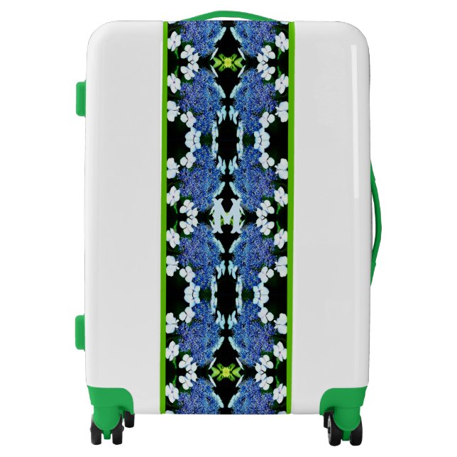 Blue Lacecap Hydrangea Flower Abstract Monogram  Luggage (Front)