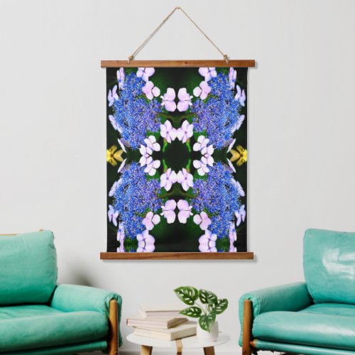 Blue Lacecap Hydrangea Flower Close Up Abstract Hanging Tapestry