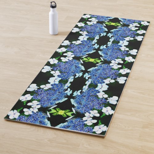 Blue Lacecap Hydrangea Flower Close Up Abstract  Yoga Mat