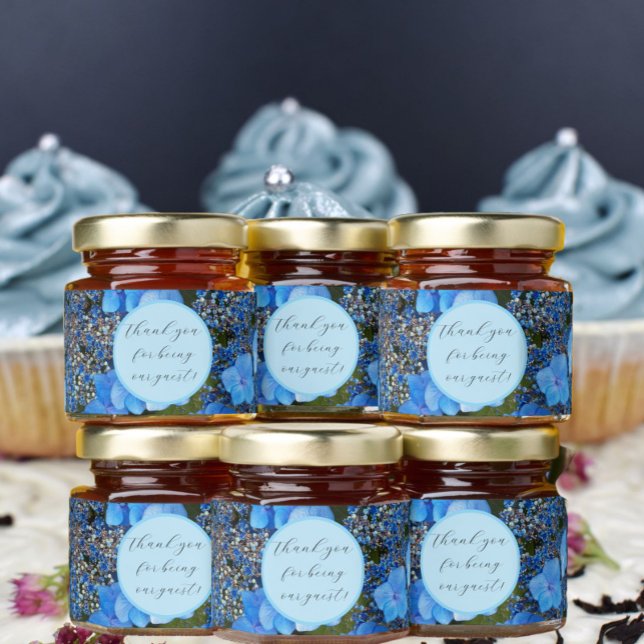 Blue Lacecap Hydrangea Flowers Thank You Honey Jar Favors (In Situ Party)