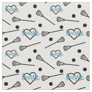 Blue Lacrosse Sticks and Hearts Pattern Fabric