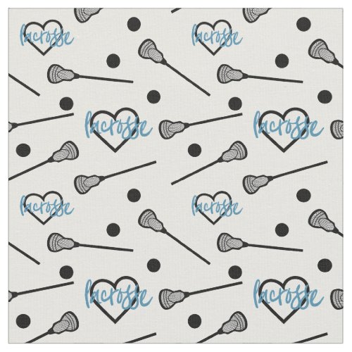 Blue Lacrosse Sticks and Hearts Pattern Fabric