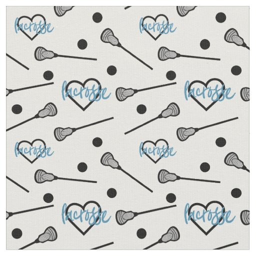 Blue Lacrosse Sticks and Hearts Pattern Fabric