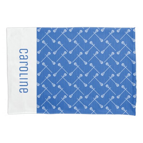 Blue Lacrosse White Sticks Patterned Pillow Case