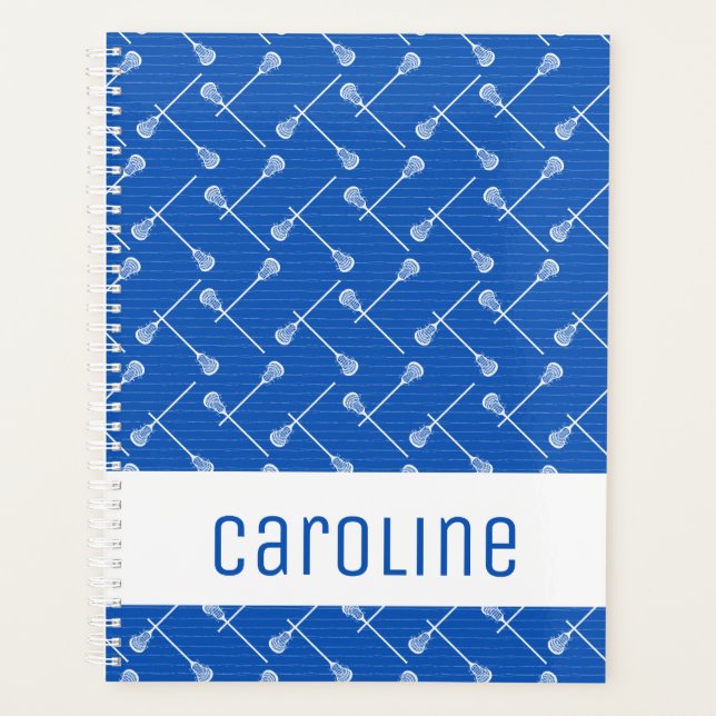 Blue Lacrosse White Sticks Patterned Planner (Front)