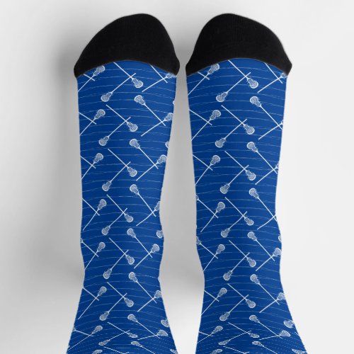 Blue Lacrosse White Sticks Patterned Socks